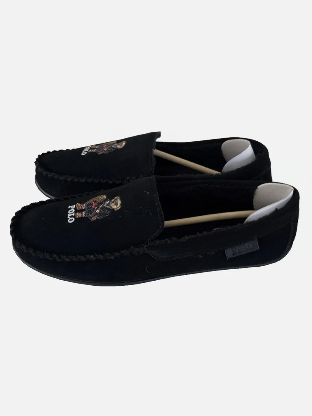 NWT Polo by Ralph Lauren Men's 9 Brenan Bear Embroidered Black Suede Loafers